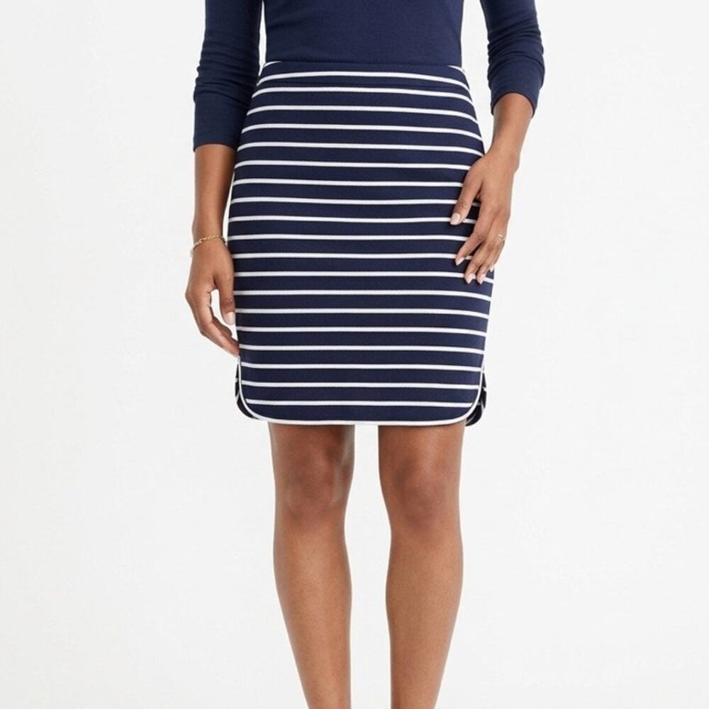 Loft Women's Pencil Skirt 2 Linen Blend Navy Blue & White Striped Canvas Texture